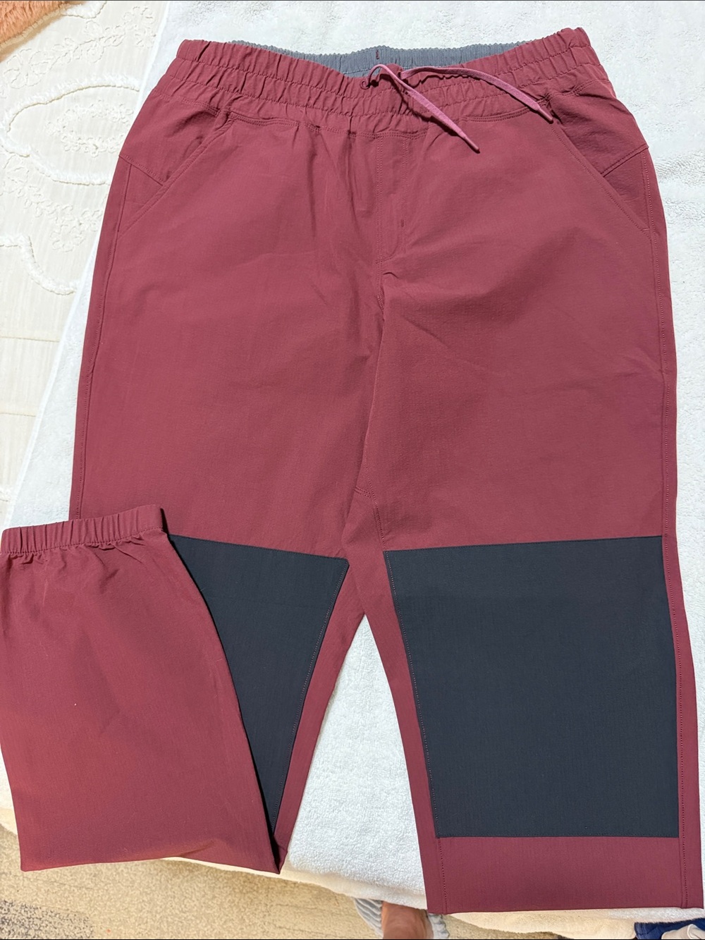 Women's Maroon Drawstring Joggers with Black Knee Panels 17” waist with stretch
